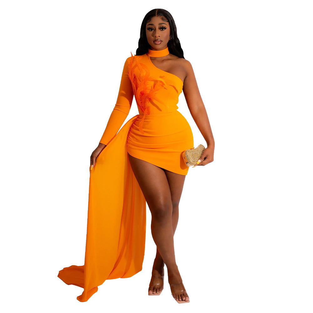 Women Wear Fall Sexy Off the Shoulder Fitted Waist Dress Women